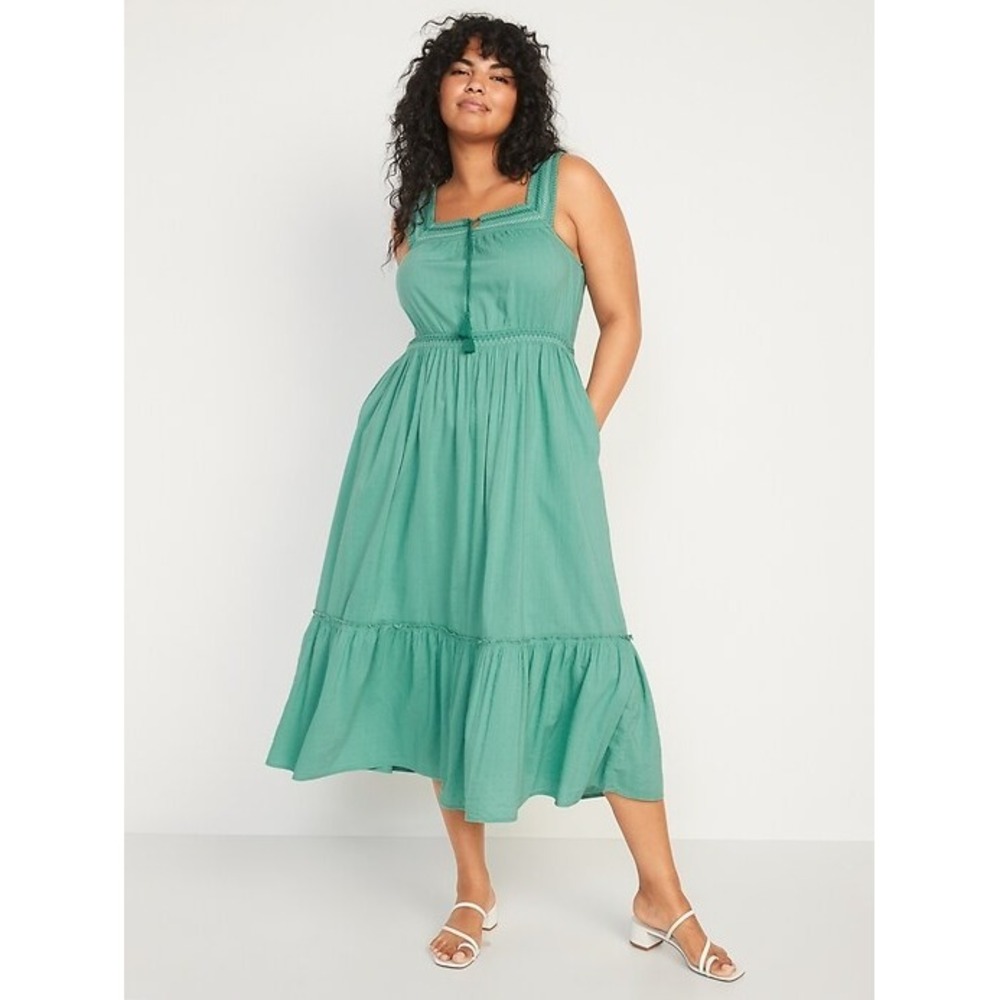 Sleeveless Tiered Midi Dress in Teal Green